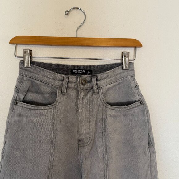 Nasty Gal Gray Wide Leg Denim Size US 4 with Front Seam Funky Back Pockets - Picture 2 of 7